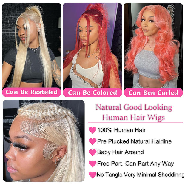 Transparent Lace 13x4 Frontal Wig Color Blonde(613) Straight 100 Human Hair