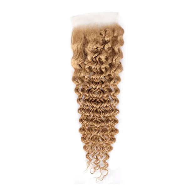 4X4 Lace Closure Deep Wave Honey Blonde (#27) Color 100% Human Hair Closure