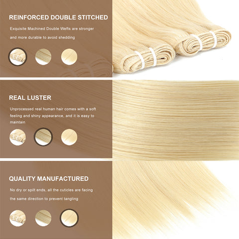 prenuim blonde 613 Hair Straight Unprocessed 100% Human Hair ash Blonde(#613) Color