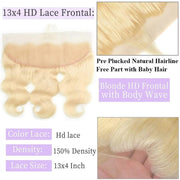 13x4 HD Lace Frontal 613 Blonde Body Wave 100% Human Hair