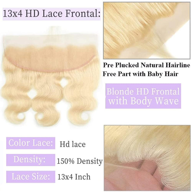 13x4 HD Lace Frontal 613 Blonde Body Wave 100% Human Hair