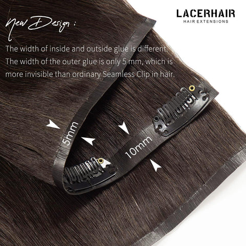 PU Weft Clip On Hair Extensions 18-24 Inch 7Pcs 100g SEAMLESS Clip in Human Hair Natural Black