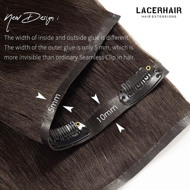 PU Weft Clip On Hair Extensions 18-24 Inch 7Pcs 100g SEAMLESS Clip in Human Hair Natural Black