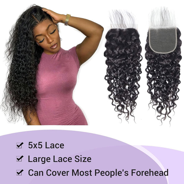 5x5HD Lace Closure Water Wave Brazilian Natural Virgin Remy Human Hair