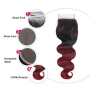 4X4 Lace Closure Body Wave Ombre (1B99J) 100% Human Hair Closure