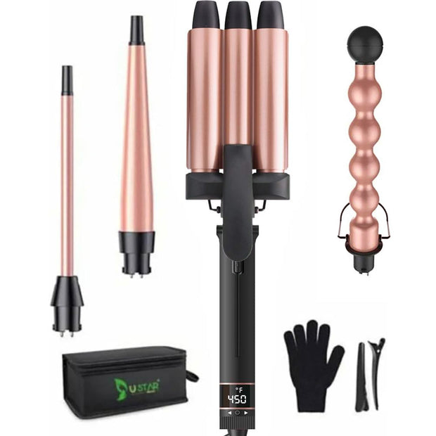 Curling Iron 4-In-1 Hair Crimper Wand Set With LED Temperature Control