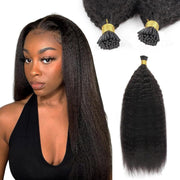 I-tip Premium Hair extensions Natural Black Kinky Straight