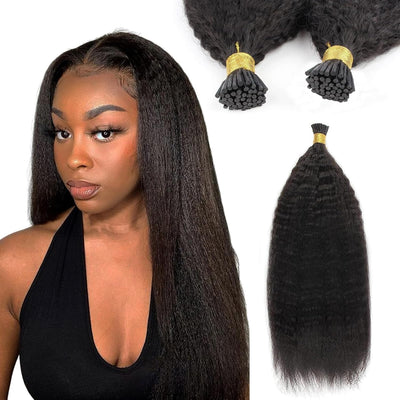 I-tip Premium Hair extensions Natural Black Kinky Straight