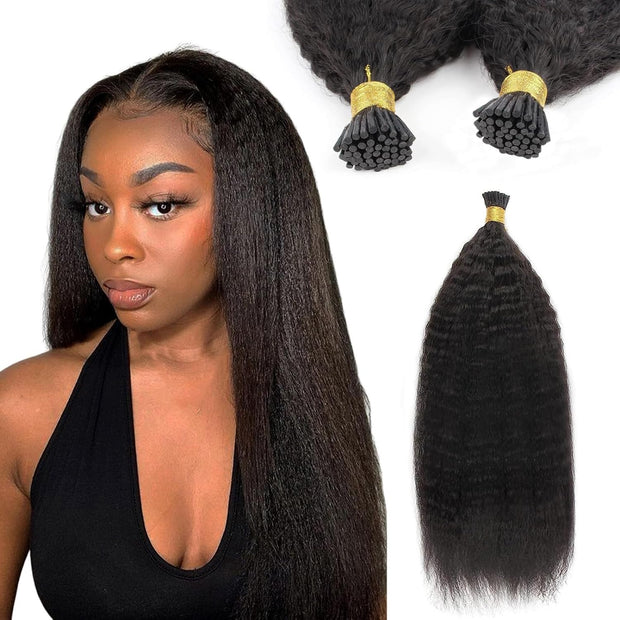 I-tip Premium Hair extensions Natural Black Kinky Straight