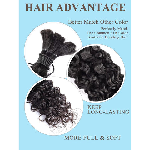 Natural color Human BOHO Braiding Hair Natural Wave Bulk hair Best Quality Mink hair extensions 100g/bundle