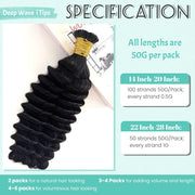 I-tip Premium Hair extensions Natural Black Deep Wave
