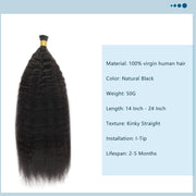 I-tip Premium Hair extensions Natural Black Kinky Straight