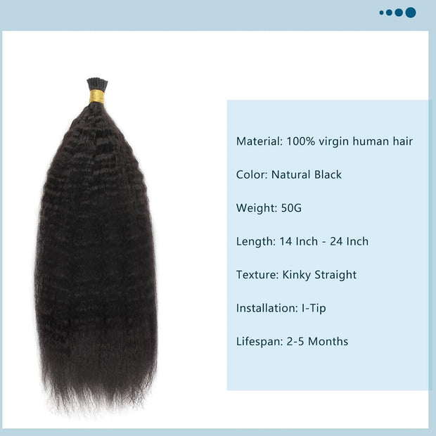 I-tip Premium Hair extensions Natural Black Kinky Straight