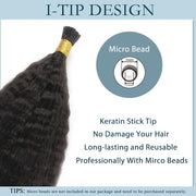 I-tip Premium Hair extensions Natural Black Kinky Straight