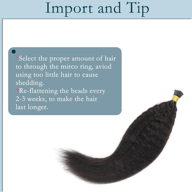 I-tip Premium Hair extensions Natural Black Kinky Straight