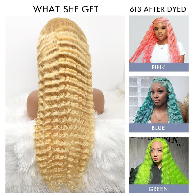HD Lace 13x4 Frontal Wig Color Blonde(613) Deep Wave High Quality Human Hair Wig