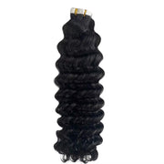 Tape In Hair Extensions Human Hair 50g Deep Wave Black Color With Replacement Tapes 20 Pcs, Remover