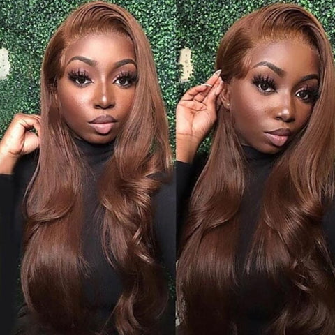 4x4 Lace Body Wave Wig Closure Human Hair 180 Density Chocolate Brown #4 Color