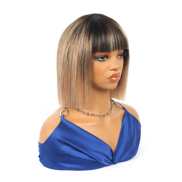 1B/27 Black to Blonde Ombre Straight Short Bob Wigs Human Hair None Lace Front Wigs 10inch (Copy)