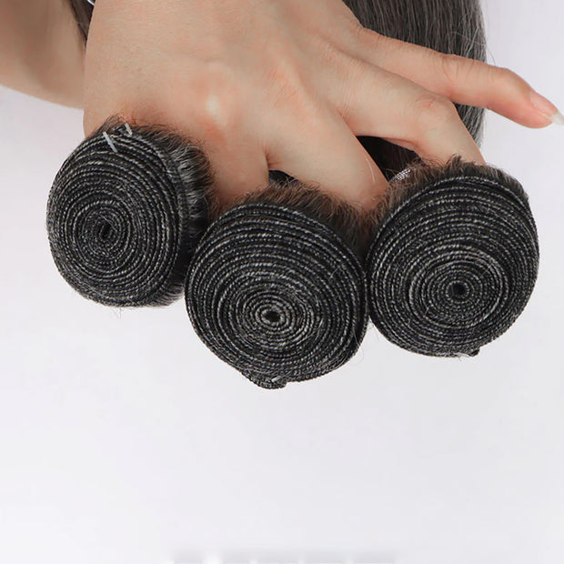 Salt and Pepper Straight Human Hair Bundles Natural Grey