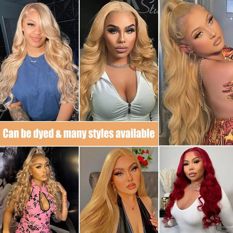 13X4 lace Body Wave #27 Wig Transparent Lace frontal wig 200 Density 100 Remy Human Hair Honey Blonde