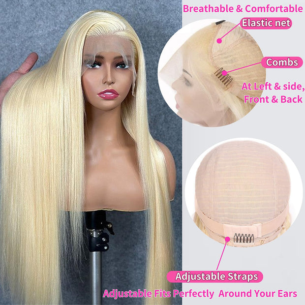 Transparent Lace 13x4 Frontal Wig Color Blonde(613) Straight 100 Human Hair