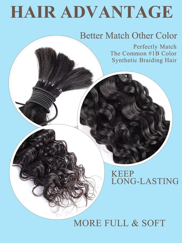 Natural color Human BOHO Braiding Hair Natural Wave Bulk hair Best Quality Mink hair extensions 100g/bundle