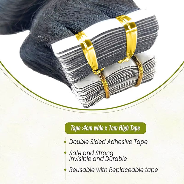 Tape In Hair Extensions Human Hair 50g Body Wave Black and Dark Brown Color With Replacement Tapes 20 Pcs, Remover