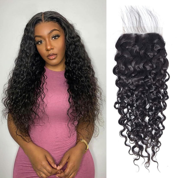 5x5HD Lace Closure Water Wave Brazilian Natural Virgin Remy Human Hair