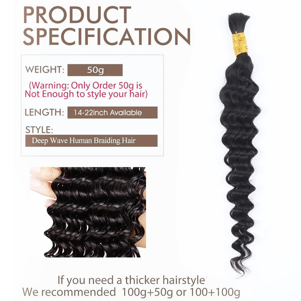 Natural color Human BOHO Braiding Hair Loose Deep Bulk hair Best Quality Mink hair extensions 100g/bundle
