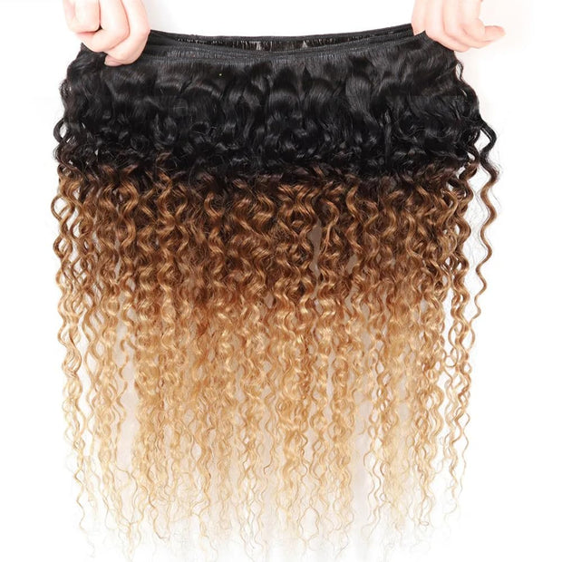 Ombre Black Brown & ash blonde (1B/4/27) Jerry Curl 100% Virgin Hair