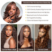 5x5 Lace Closure Glueless Wig  Body Wave Color #4 Human Hair Wear Go Chocolate Brown