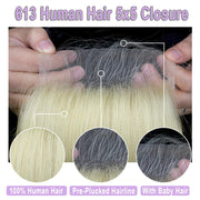 5X5  HD Lace Closure 613 Blonde Human Hair Straight
