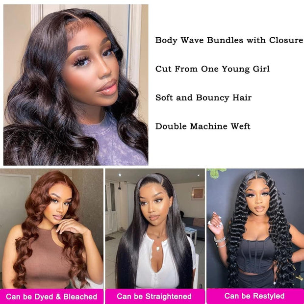 3 Bundle Virgin Human Hair Body Wave Unprocessed Hair Jet Black Color