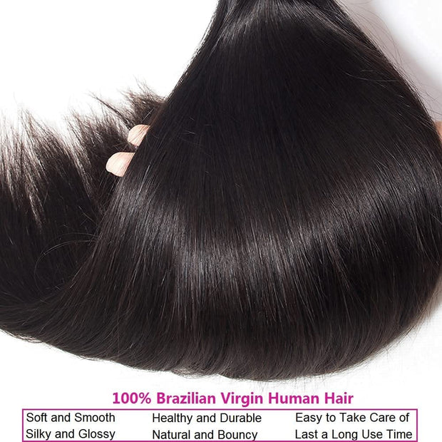 3 Bundle Virgin Human Hair Straight Unprocessed Hair Jet Black Color