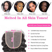 4x4HD Lace Closure Deep Wave Human Hair 100% Unprocessed Brazilian Virgin Hair Free Part