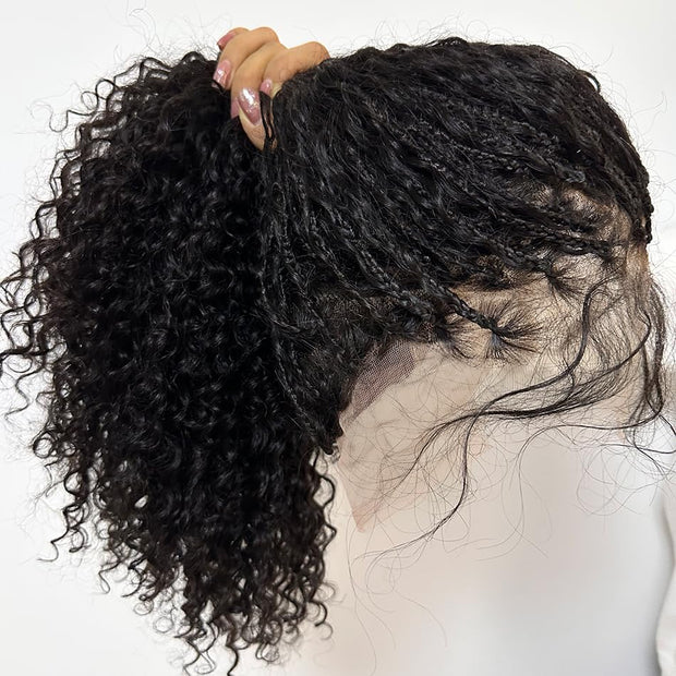 Boho Box Braids Wig Full Lace Braided Wig Human Hair Square Parted Knotless Pre Pluched With Baby Hair Braided Wigs for Black Women