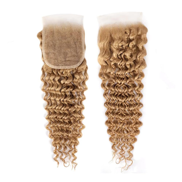 4X4 Lace Closure Deep Wave Honey Blonde (#27) Color 100% Human Hair Closure