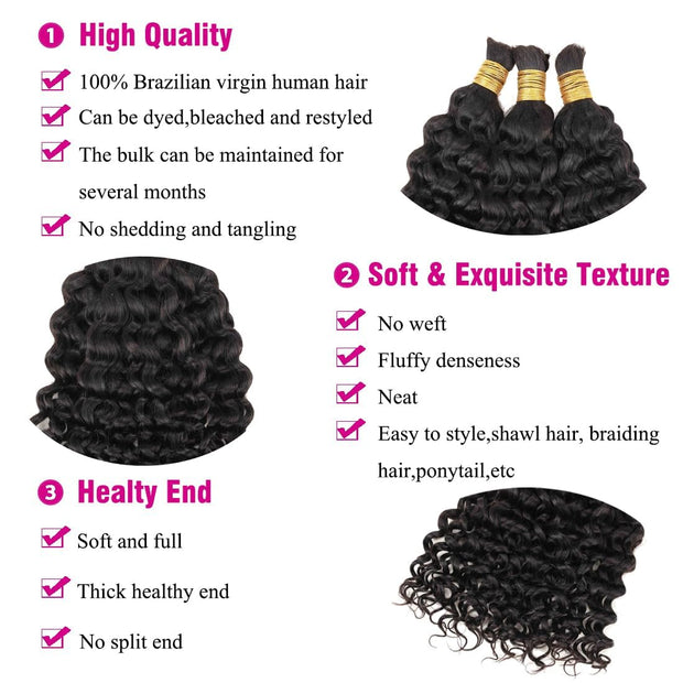 Natural color Human BOHO Braiding Hair Water Wave Bulk hair Best Quality Mink hair extensions 100g/bundle (Copy) (Copy) (Copy) (Copy)