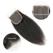 5X5HD Lace Kinky Straight Closure Natural Black 100 Human Mink Hair Swiss Lace / Skin-melt Lace / Invisible Lace