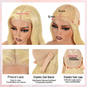 Glueless Pre-Cut Lace 5x5 Closure Wig Color Blonde(613) Straigth 180 Density Wear and Go Human Hair Wig