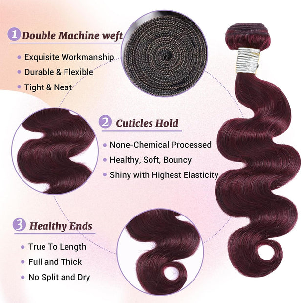 Ustar Basics Burgundy Color Human Hair Body Wave 1 3 4 Bundles