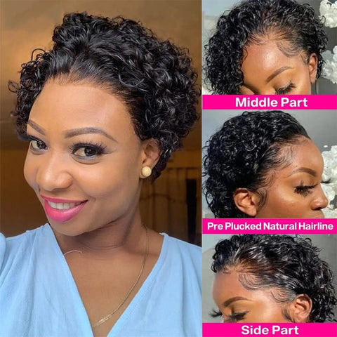 13x1 Lace Front Wigs,Short Curly Human Hair Wigs Pixie Cut Bob Glueless Wigs