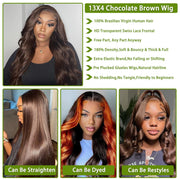 13x4 Lace 4# Colored Chocolate Brown Front Wig Human Hair 180% Density