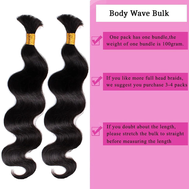Natural color Human BOHO Braiding Hair Body Wave Bulk hair Best Quality Mink hair extensions 100g/bundle