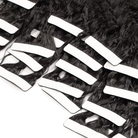 Tape In Hair Extensions Human 50g Hair Kinky Straight Natural Color With Replacement Tapes 20 Pcs, Remover