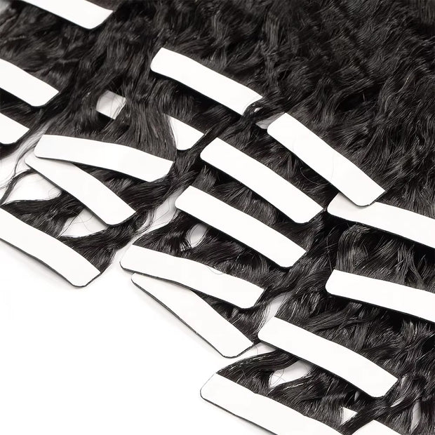 Tape In Hair Extensions Human 50g Hair Kinky Straight Natural Color With Replacement Tapes 20 Pcs, Remover