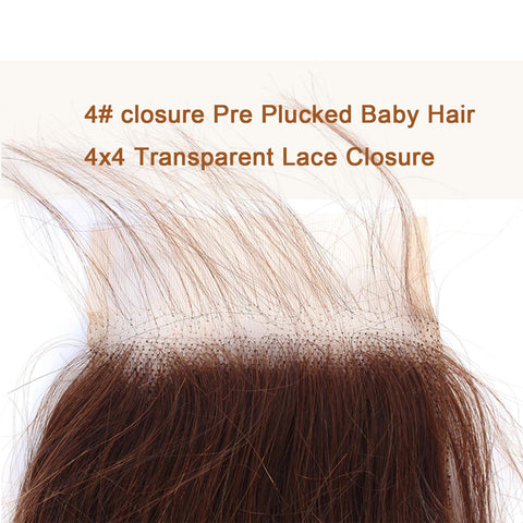 4X4 Lace Closure Body Wave Medium Brown(#4) Color 100% Human Hair Closure