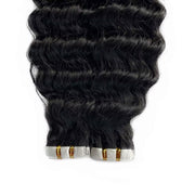 Tape In Hair Extensions Human Hair 50g Deep Wave Black Color With Replacement Tapes 20 Pcs, Remover