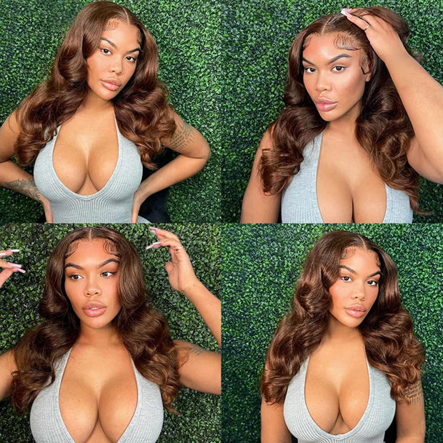 13x4 Lace Frontal Wig  Body Wave Color #4 Human Hair 180 Density 100 human virgin hair Chocolate Brown